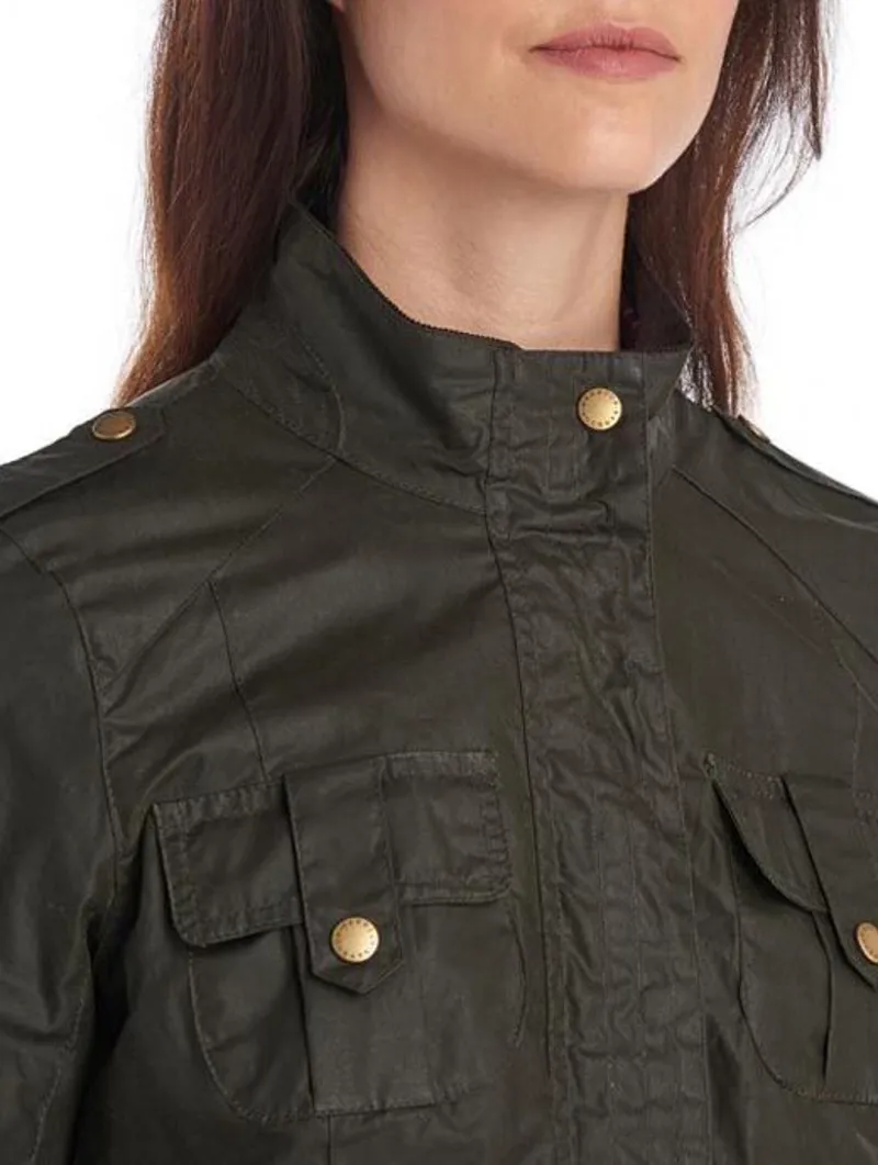 Barbour Lightweight Defence Wax Jacket for Women in Olive-3