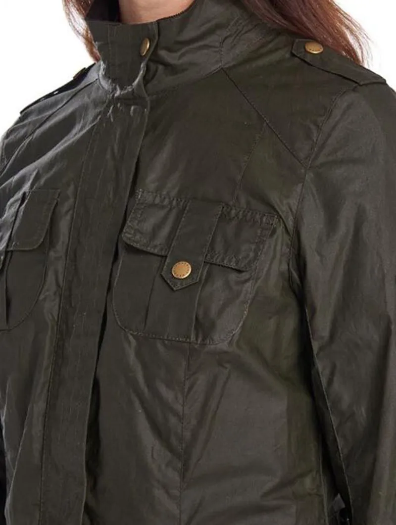 Barbour Lightweight Defence Wax Jacket for Women in Olive-4