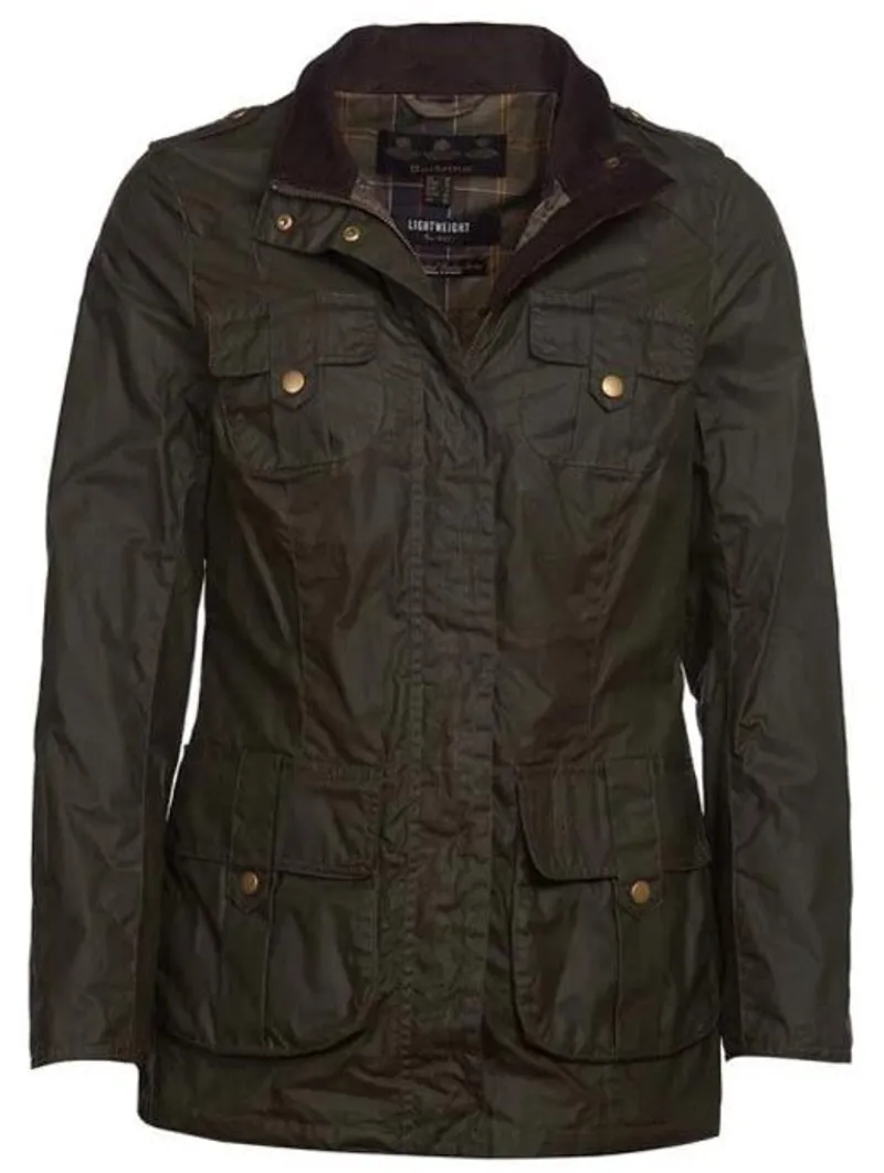 Barbour Lightweight Defence Wax Jacket for Women in Olive-6