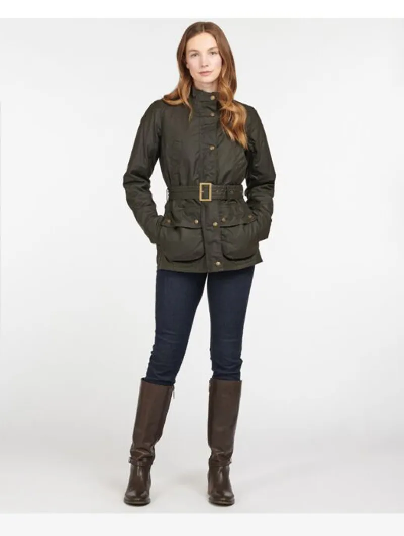 Barbour Women's Montgomery Waxed Jacket in Olive-6