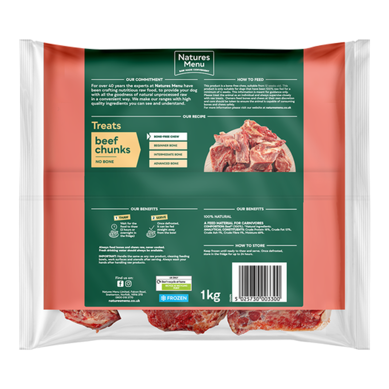 Natures Menu Raw Frozen Beef Chunks 1kg-1