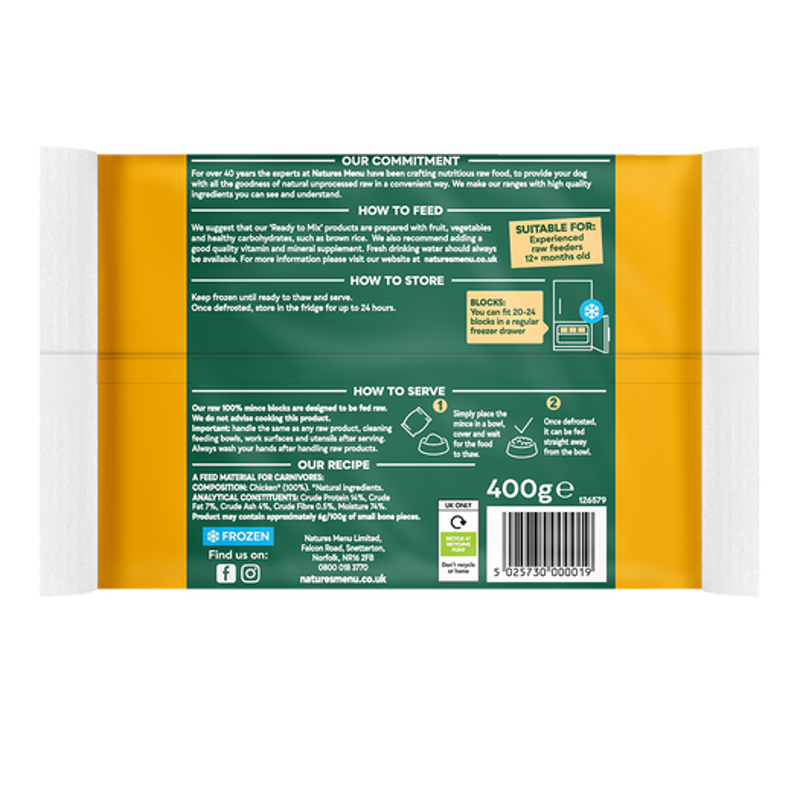  Natures Menu Raw Frozen 100% Chicken Block 400g-1