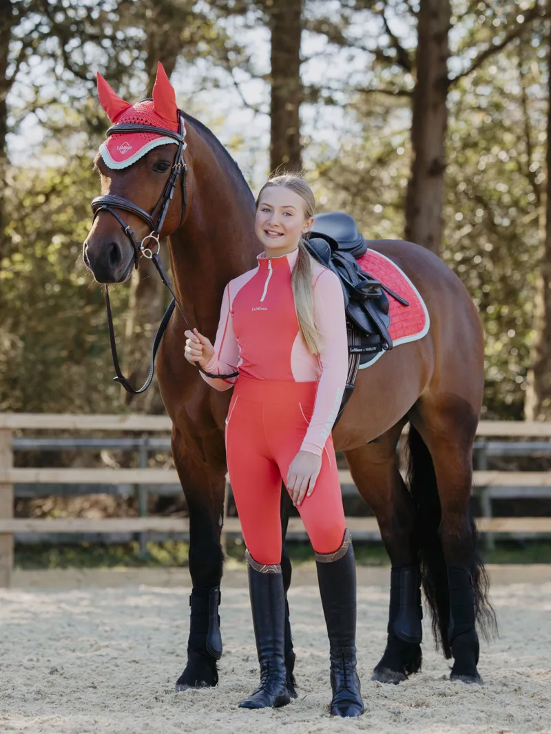 LeMieux Harlow Young Rider Long Sleeve Base Layer in Coral Crush-2