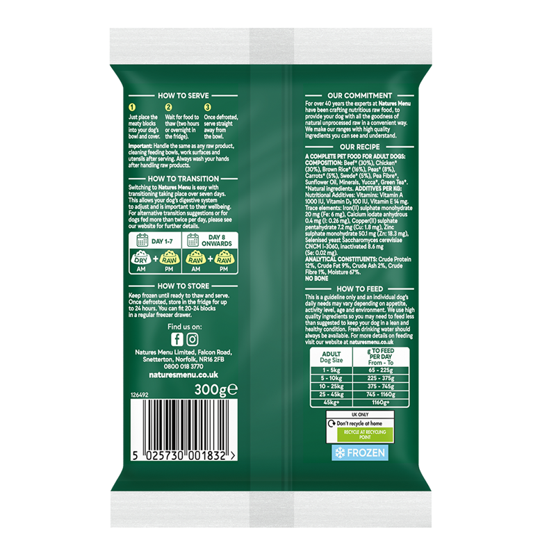 Natures Menu Frozen Complete and Balanced 60% Beef and Chicken 300g-2