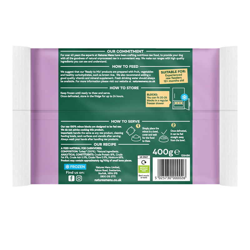  Natures Menu Raw Frozen 100% Turkey Block 400g-1