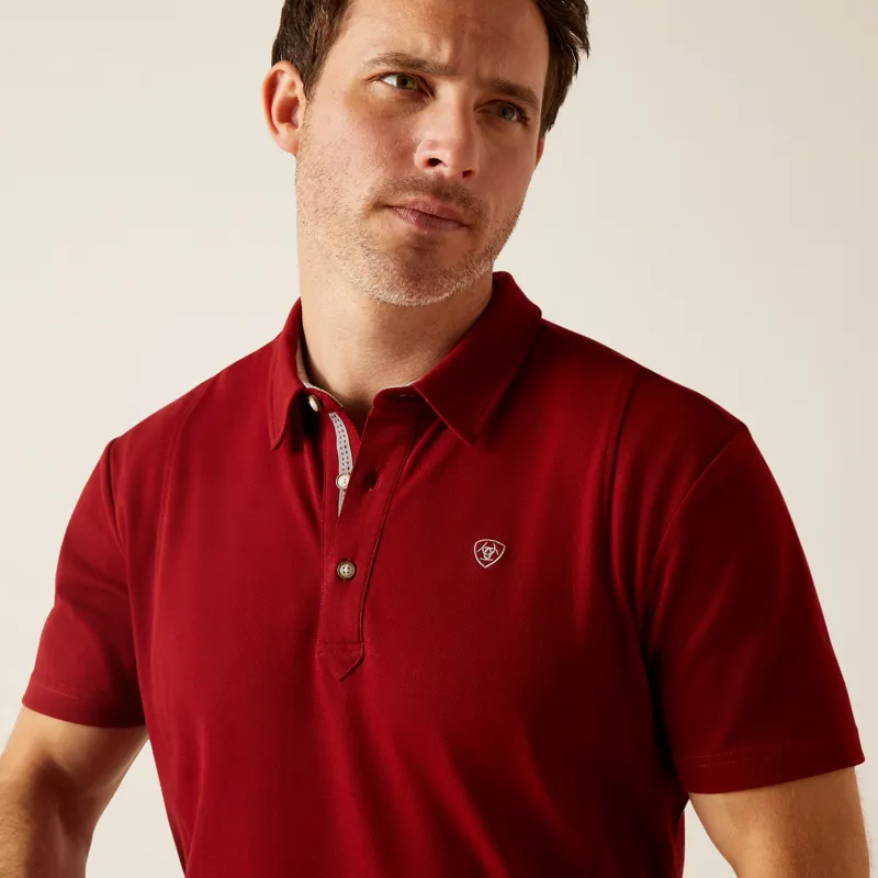 Ariat mens medal short sleeve polo sun-dried tomato-1